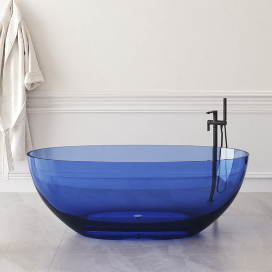 Medunjess 61'' Freestanding Tub Solid Surface Freestanding Soaking Bathtub Blue