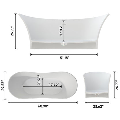 Medunjess 69'' Freestanding Bathtub Solid Surface Freestanding Soaking Tub