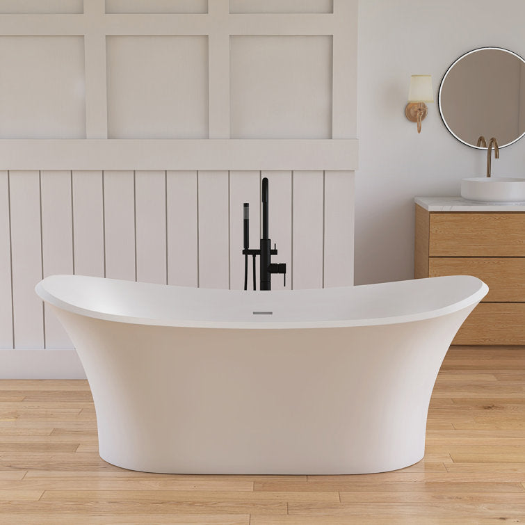 Medunjess 69'' Freestanding Bathtub Solid Surface Freestanding Soaking Tub