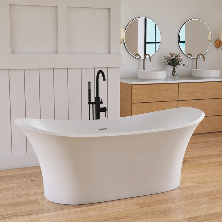 Medunjess 69'' Freestanding Bathtub Solid Surface Freestanding Soaking Tub