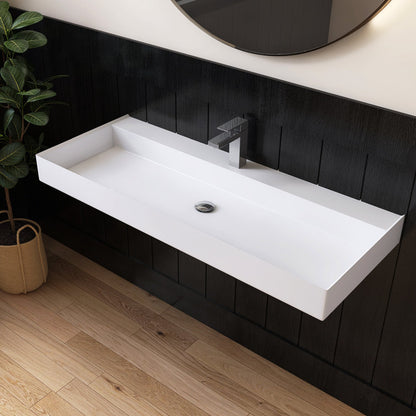 MEDUNJESS 47'' Wall Mounted Bathroom Sink Solid Surface Bathroom Vessel Sink