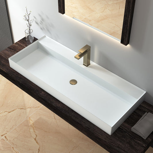 MEDUNJESS 47'' Wall Mounted Bathroom Sink Solid Surface Bathroom Vessel Sink