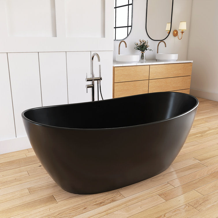 Medunjess 65'' Freestanding Bathtub Solid Surface Deep Soaking Tubs Double Slippers