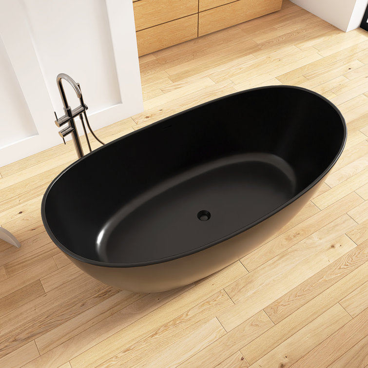 Medunjess 65'' Freestanding Bathtub Solid Surface Deep Soaking Tubs Double Slippers