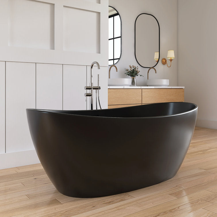 Medunjess 65'' Freestanding Bathtub Solid Surface Deep Soaking Tubs Double Slippers