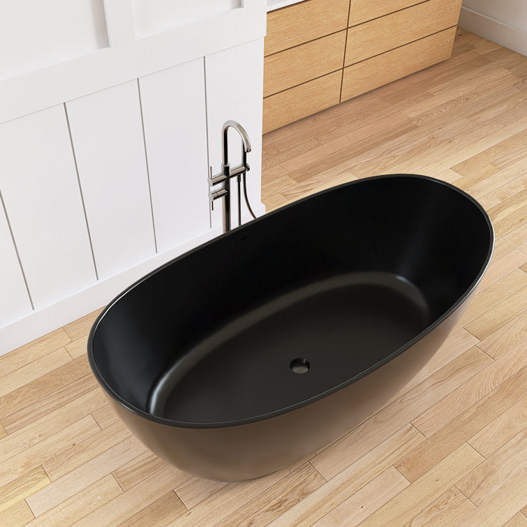 Medunjess 65'' Freestanding Bathtub Solid Surface Deep Soaking Tubs Double Slippers