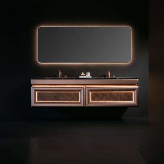 Medunjess 77'' Elegant Black Walnut Double Sink Vanity with Illuminated Mirror