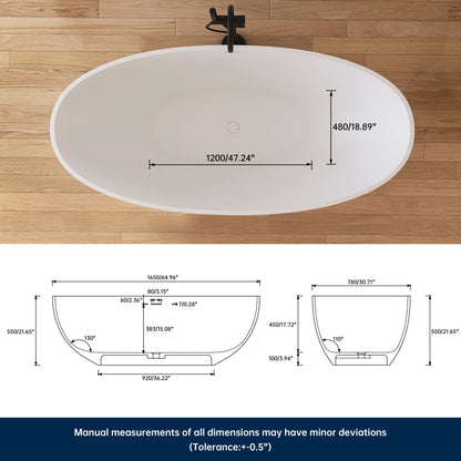 Medunjess 65'' Oval Luxury Resin Stone Soaking Tub